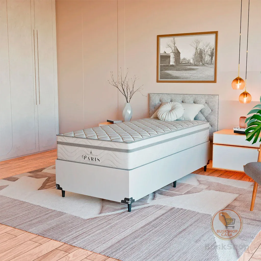 Cama Box Solteiro + Colchão Paris Molas Ensacadas Branco