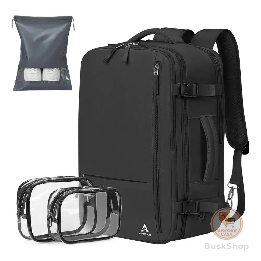 Mochila De Viagem 40l Antifurto E Impermeável Para Notebook 15,6 Polegada Com Necessaire Avanteco B100 Cor Preto Liso