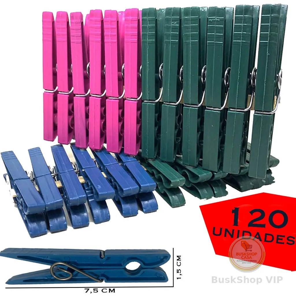 Prendedor Plástico De Roupa Kit 120 Unidades Diversas Cores