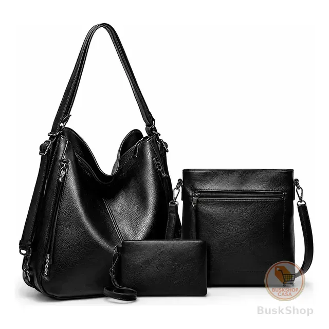 Kit 3 Bolsa Feminina Transversal Sacola Mochila Carterira