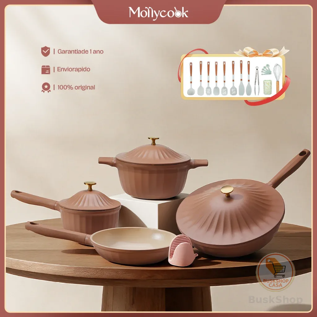Mollycook Jogo Panelas Kit 17 Peças Alumínio Antiaderente Revestimento Cerâmico Indução Gás