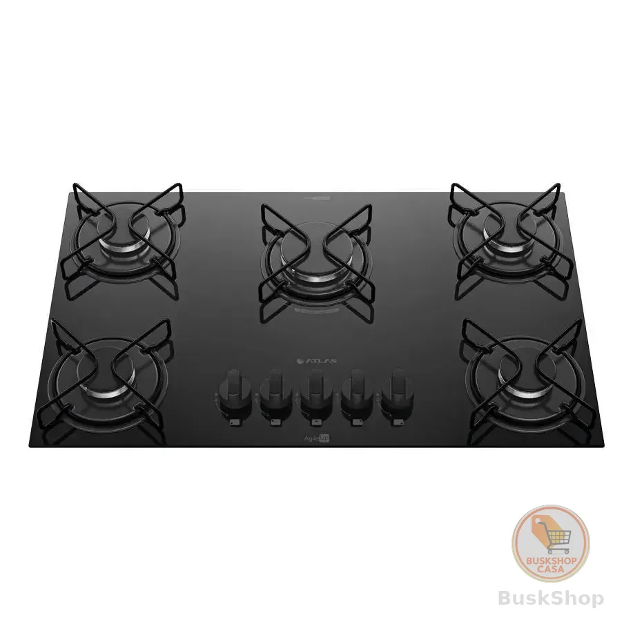 Cooktop 5 Bocas Mesa De Vidro Atlas Agile Up Bivolt Preto
