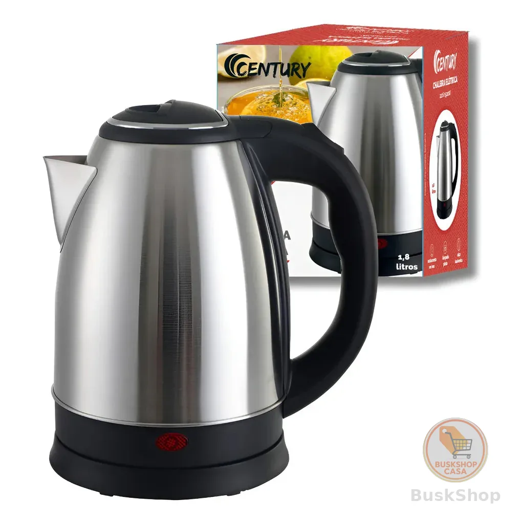 Chaleira Elétrica 1,8L Inox 1000W Fervura Rápida 127V e 220V Térmica Bule Com Tampa Premium Aço Inox