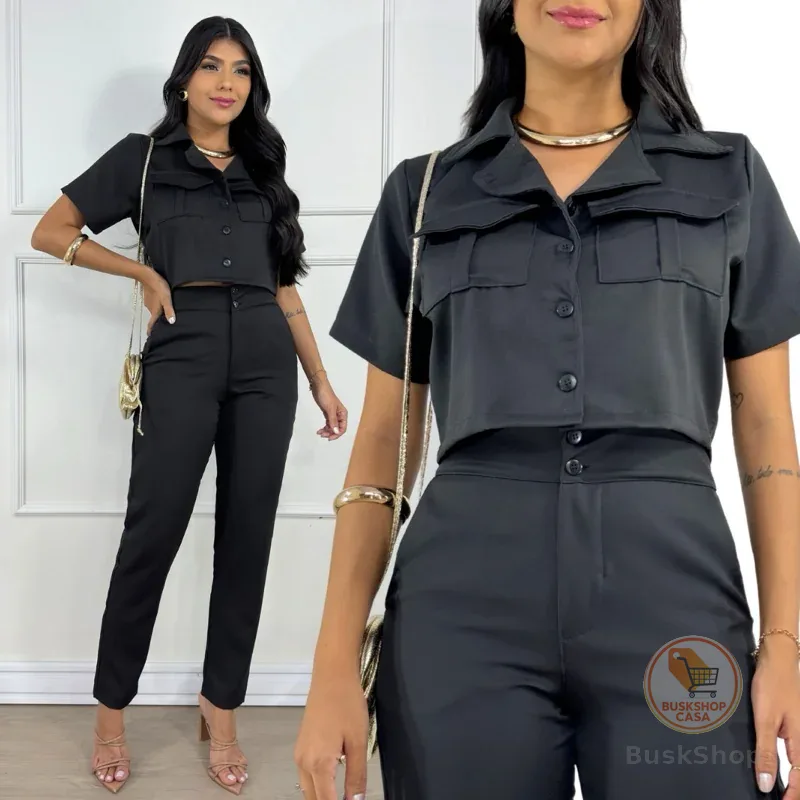 CONJUNTO FEMININO ALFAIATARIA COLETE COM BOTOES