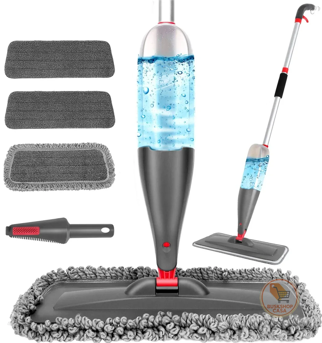 Mop Spray Com 800ml – Esfregão Com Spray De Microfibra Com 3 Refis Laváveis, Limpeza De Chão Seco E úmido, Ideal Para Cozinha, Piso Laminado, Azulejos E Madeira