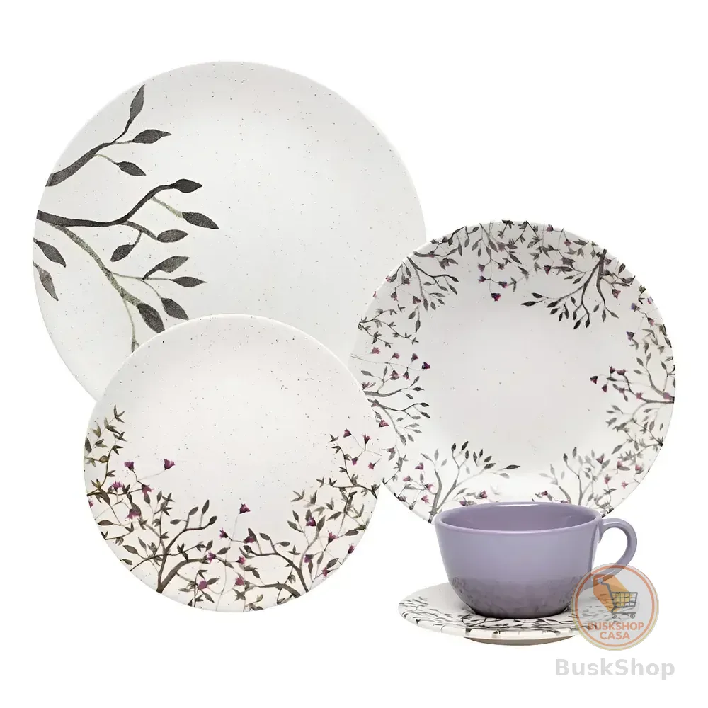 Aparelho De Jantar E Chá 20 Pçs Oxford Unni Lilac Cor Branco Florido