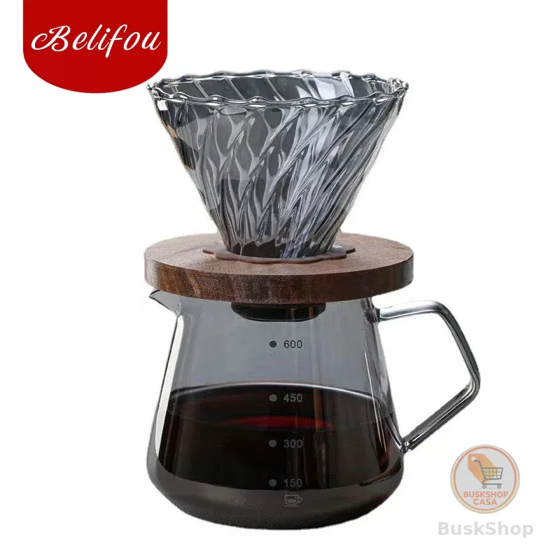 Belifou Kit Café de Vidro Borossilicado 600ml - Conjunto Completo com Filtro Espiral