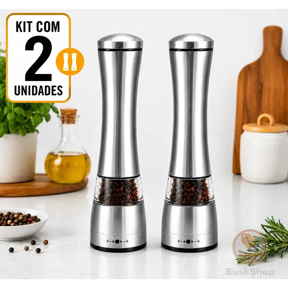 Kit 2 Moedores Pimenta Sal Especiarias Aço Inox Gourmert Prateado