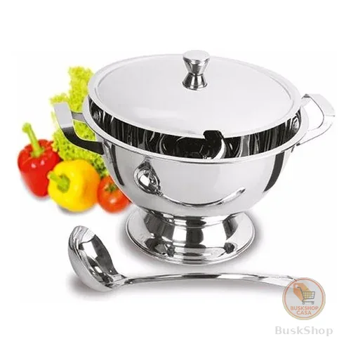 Sopeira Com Concha e Tampa Inox Para Servir Caldo, Feijoada e Sopa