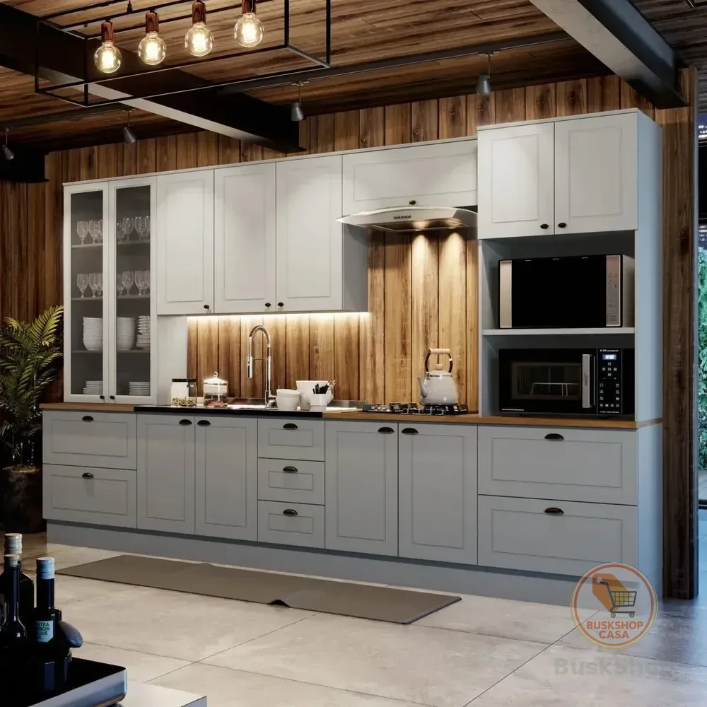 > 🛍️ Cozinha Completa 6 Peças Com Cristaleira Emily Espresso