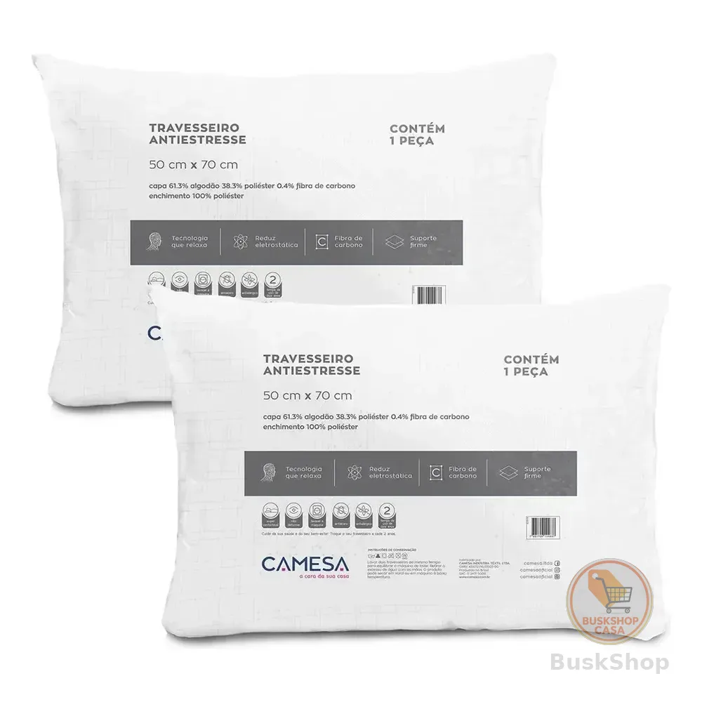 Kit 2 Travesseiros Antiestresse Carbono 50x70cm Camesa