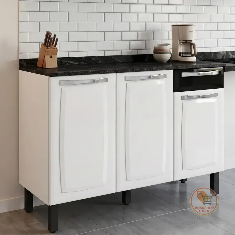 > 🛍️ Itatiaia Rose Trp 1,05 Balcão 3 Portas 1 Gaveta Com Tampo Cor Preto