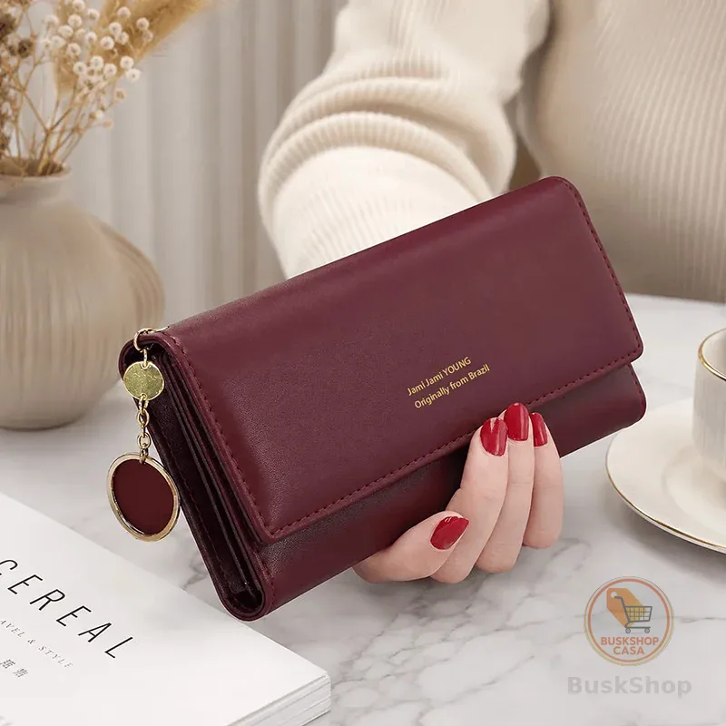 🛍️ Carteira Comprida Multiuso Feminina / Porta-Cartão com Fivela / Bolsa Fashion para Mulheres D001 VT
