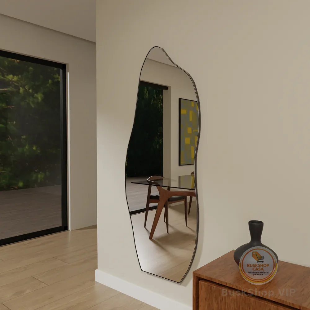 Espelho Orgânico Moldura Em Couro 150cm x 60cm 170cm x 70cm Corpo Inteiro Quarto Sala Banheiro Hall Grande Moderno Luxo