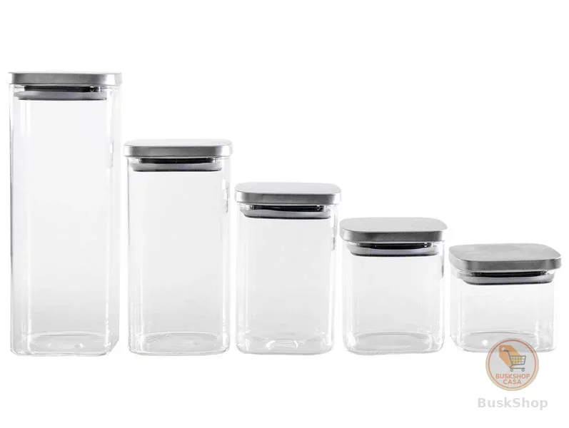 Jogo de Porta-Mantimentos de Vidro Quadrado Brinox Lock & Stock 5 Peças