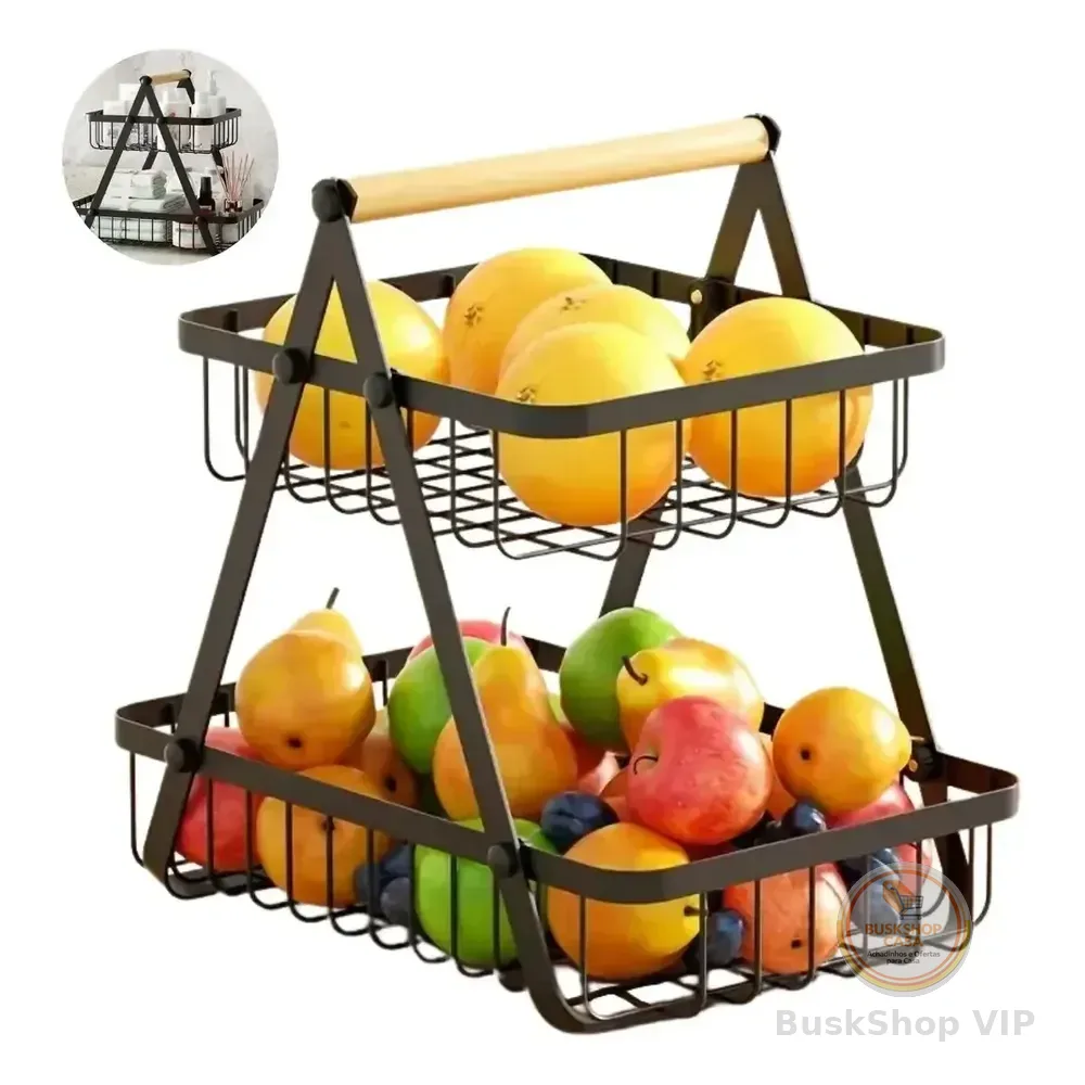 > 🛍Fruteira De Mesa Organizador De Frutas Cesto Metal Aramado Cor Preto