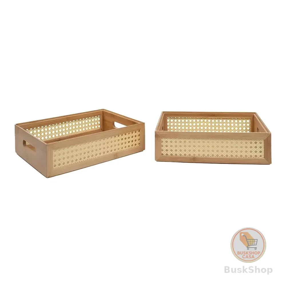 Kit 2 Caixas Organizadoras Empilháveis De Bambu - Oikos Marrom Liso