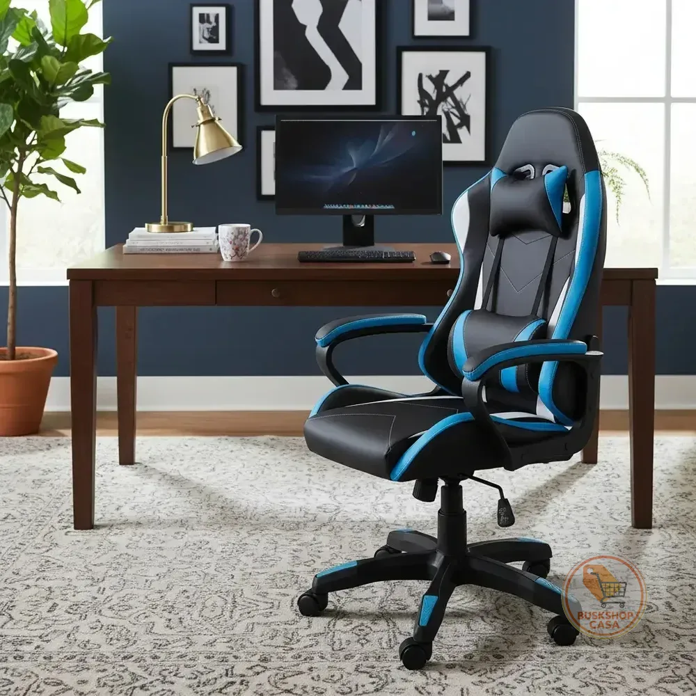 Cadeira Gamer Barata Ergonômica Python Fly Couro Sintético Cor Azul