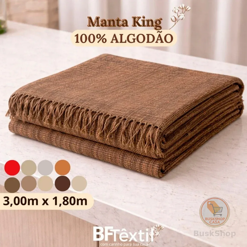 Manta Decorativa para Sofá King Gigante 3,00m x 1,80m 100% Algodão Várias Cores