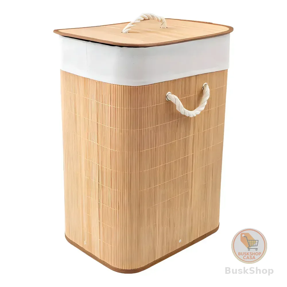 Cesto Para Roupas Bambu Dobrável Com Tampa Bege 60l Texfine Bege Retangular Liso