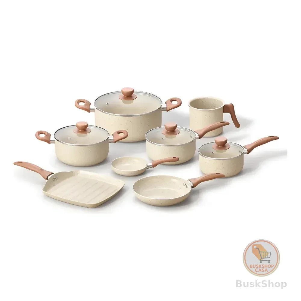 Jogo Com 8 Panelas Antiaderentes De Ceramica Terrara Bege - Oikos