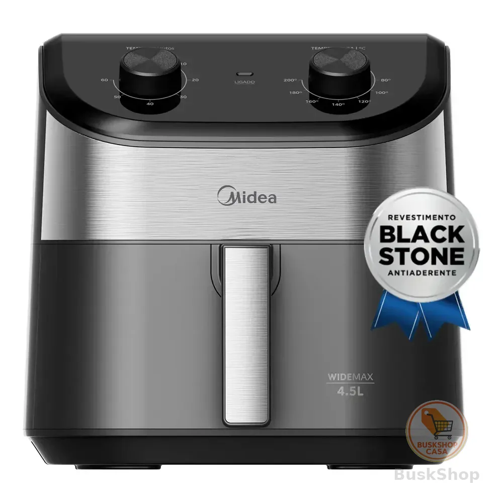 Fritadeira Air Fryer 4,5l Widemax Com Interior De Alumínio 1500w Midea Preto 127v