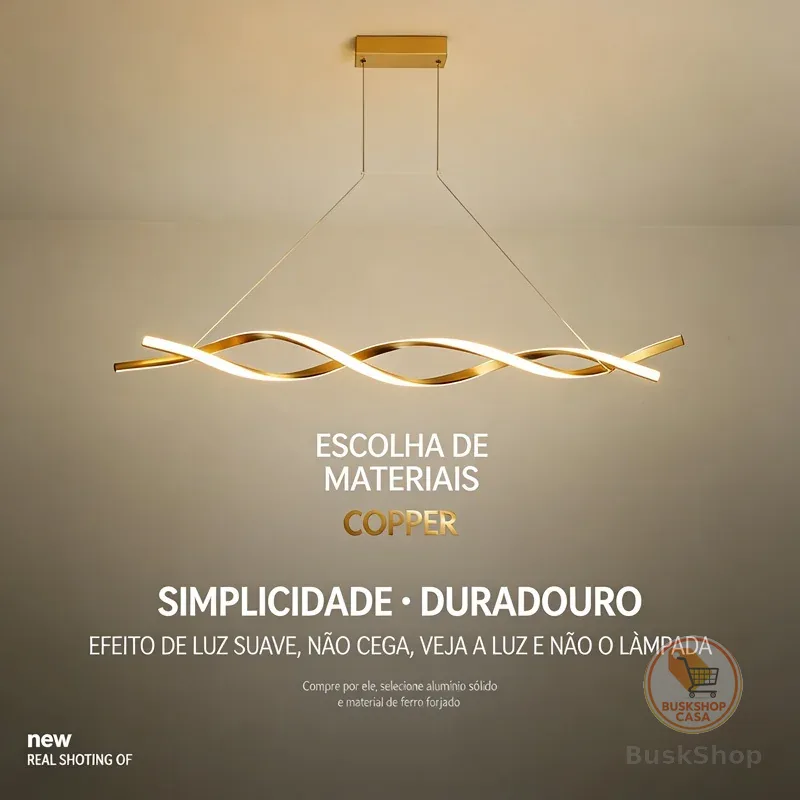 Luminária suspensa LED moderna em espiral dupla para decoração de sala de estar e quarto 3 Cores(110V-220V)