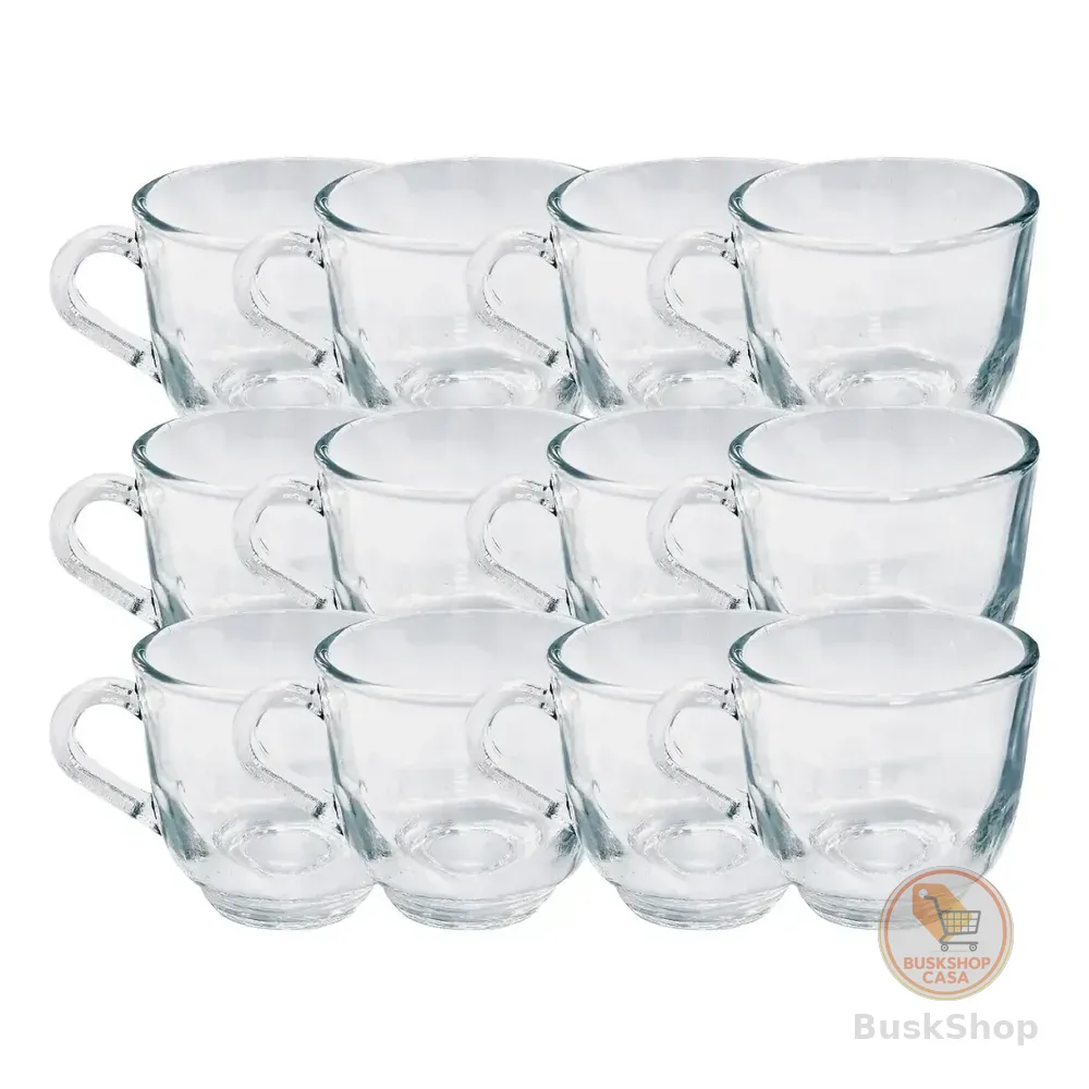 Kit 12 Xícaras Vidro Com Alça Moderno 150ml Café Chá Quentes Transparente Vidro Liso