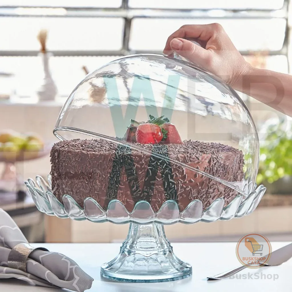 Boleira com Pé e Tampa de Vidro Pétalas de Jasmin 32cm Vitazza Prato para Bolo, Doces, Sobremesas