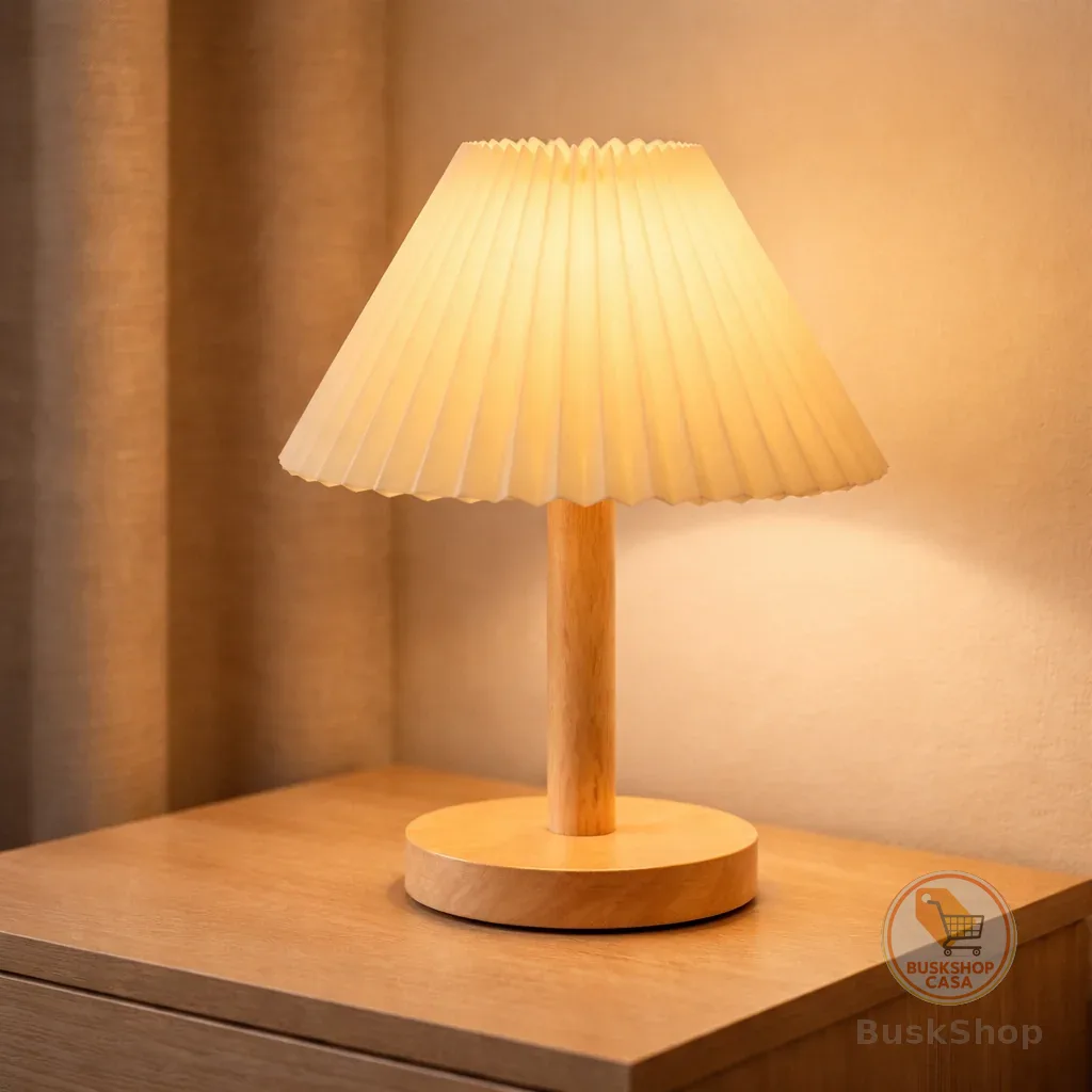 Abajur De Mesa Luxo Base Madeira Led Embutido Branco Quente Luz Amarela Descanso Olivini Home