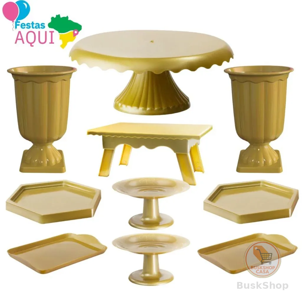 1 Boleira Cake Renda 22, 2 Vaso Grego, 2 Mini Sextavada, 2 Band 20x13, 2 Mini Cake, 1 Mesinha