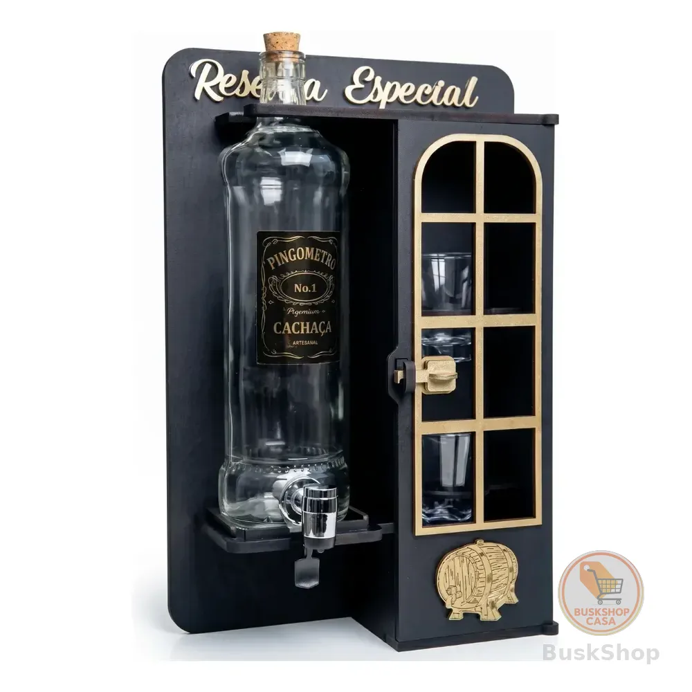 Pingômetron Decorativo Cachaça Cabine Mini Mdf Com Garrafa 1l