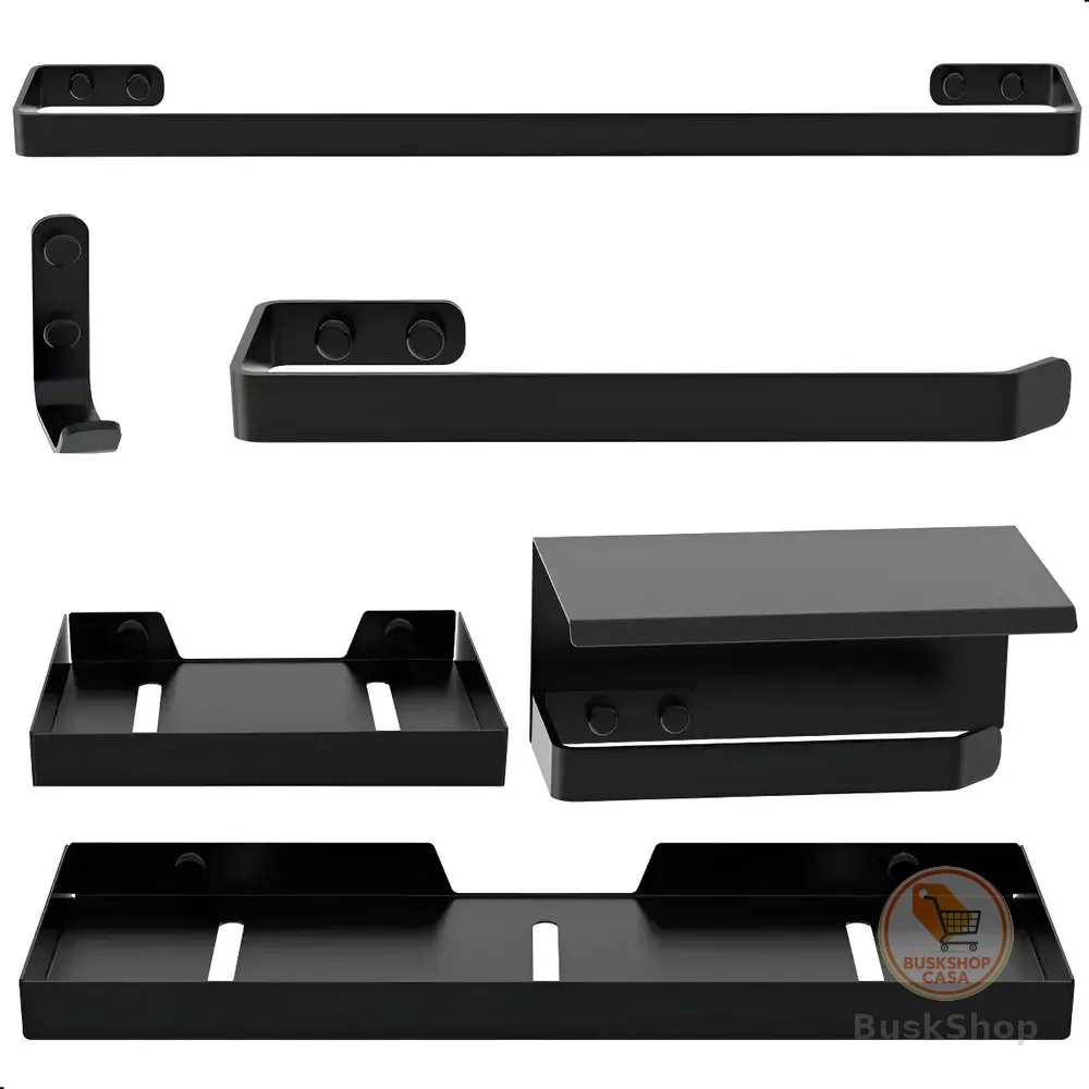 Kit Acessórios para Banheiro Preto Fosco 6 Peças CromoShop Cs Max