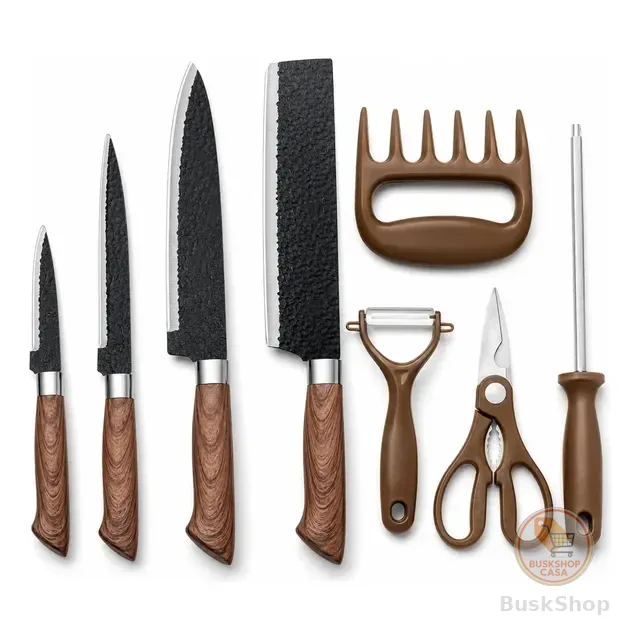 Conjunto Kit Churrasco Profissional 8 Utensílios Aço Inox