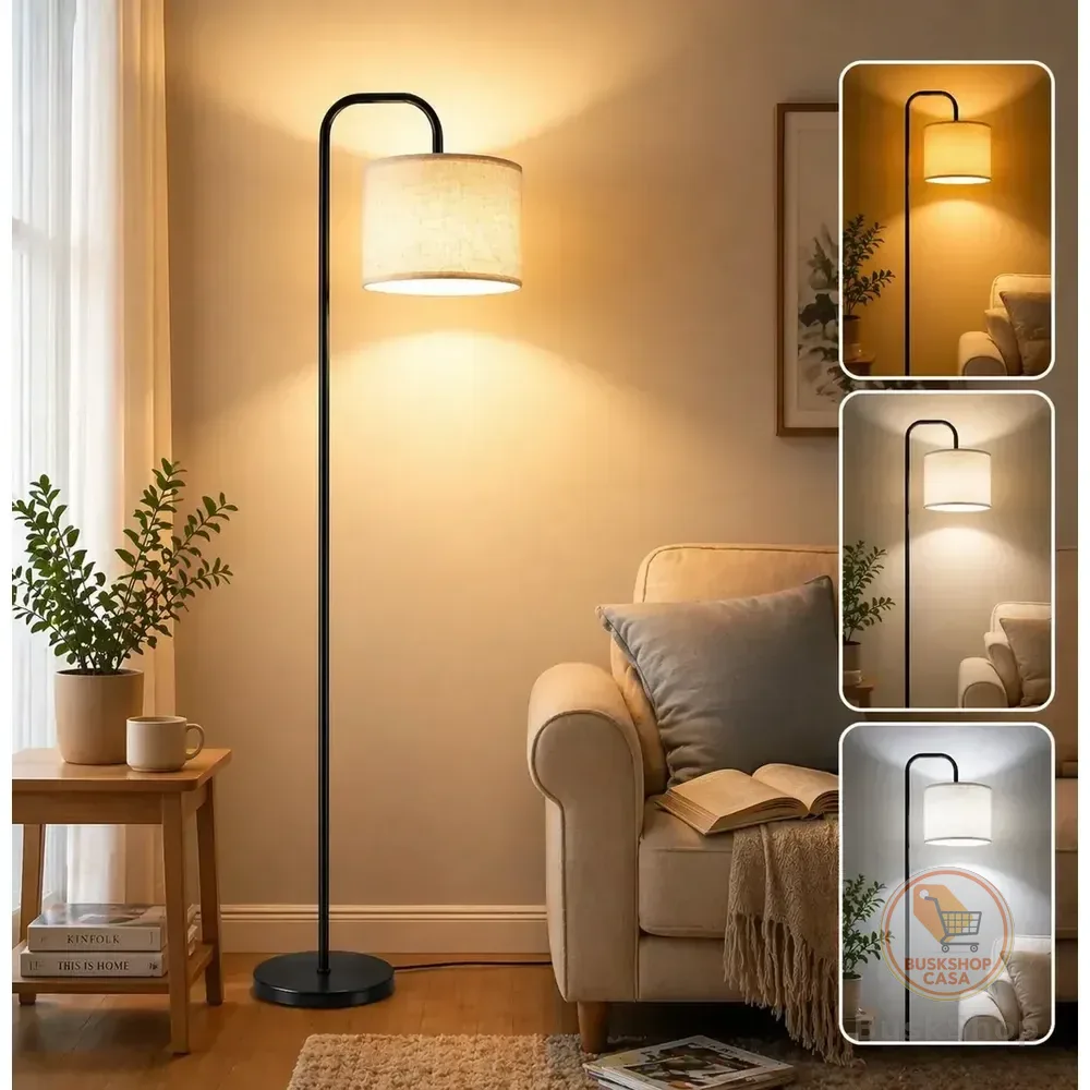 Luminária De Chão E27 60w Sem Lâmpada, Luminária De Cabeceira Moderna Com Cúpula De Linho, Luz Suave Para Sala, Quarto E Escritório, Abajur De Piso Com Interruptor De Pedal, Tieesa Preto Branco