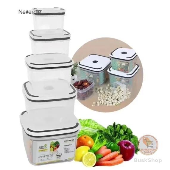 Kit De 5 Potes Herméticos Plastico Para Mantimentos Micro-ondas Alimentos Geladeira Frutas Marmita