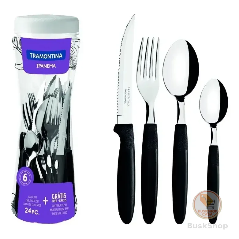 Faqueiro Ipanema Aço Inox E Cabo 24 Peças Preto Tramontina