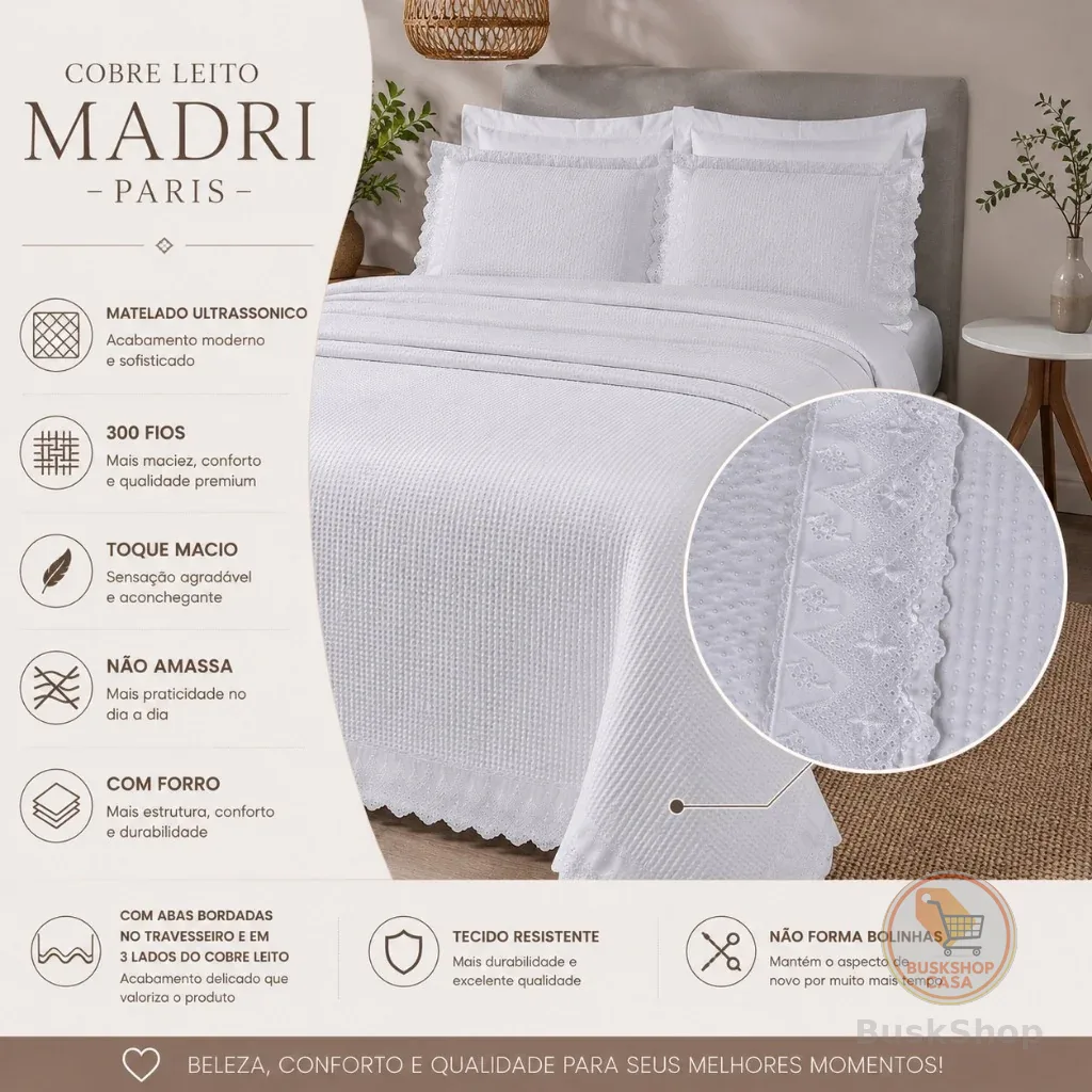 Cobre Leito 3 Peças QUEEN Mais Vendidos Percal 200 Fios Decor/Vivere/Madri Bordado