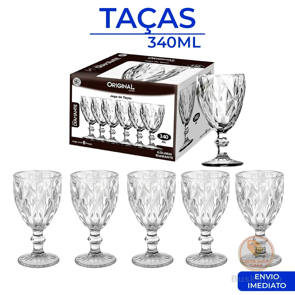 Jogo Taças Vidro 340Ml Diamond Bico Jaca Abacaxi Conjunto Taça Para Água Vinho Tinto Suco Diamante