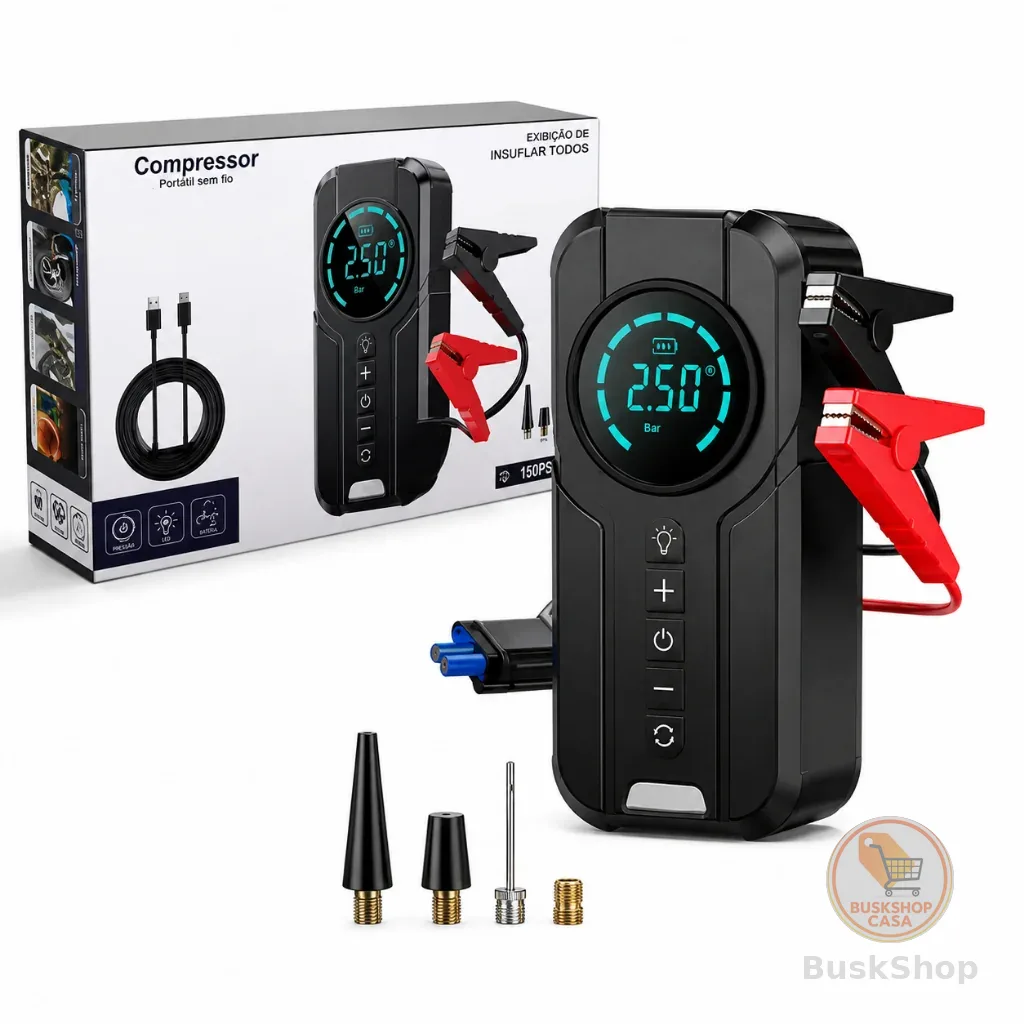 Portátil Air Compressor 12v Power Bank Jump Starter Dispositivo De Partida Pneu Inflator Impulsionador De Emergência