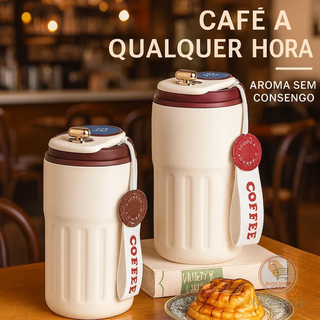 Copo Térmico de Cafe 450 ml Inox com Display Digital Tampa Trava Mantém Bebidas Quentes ou Frias