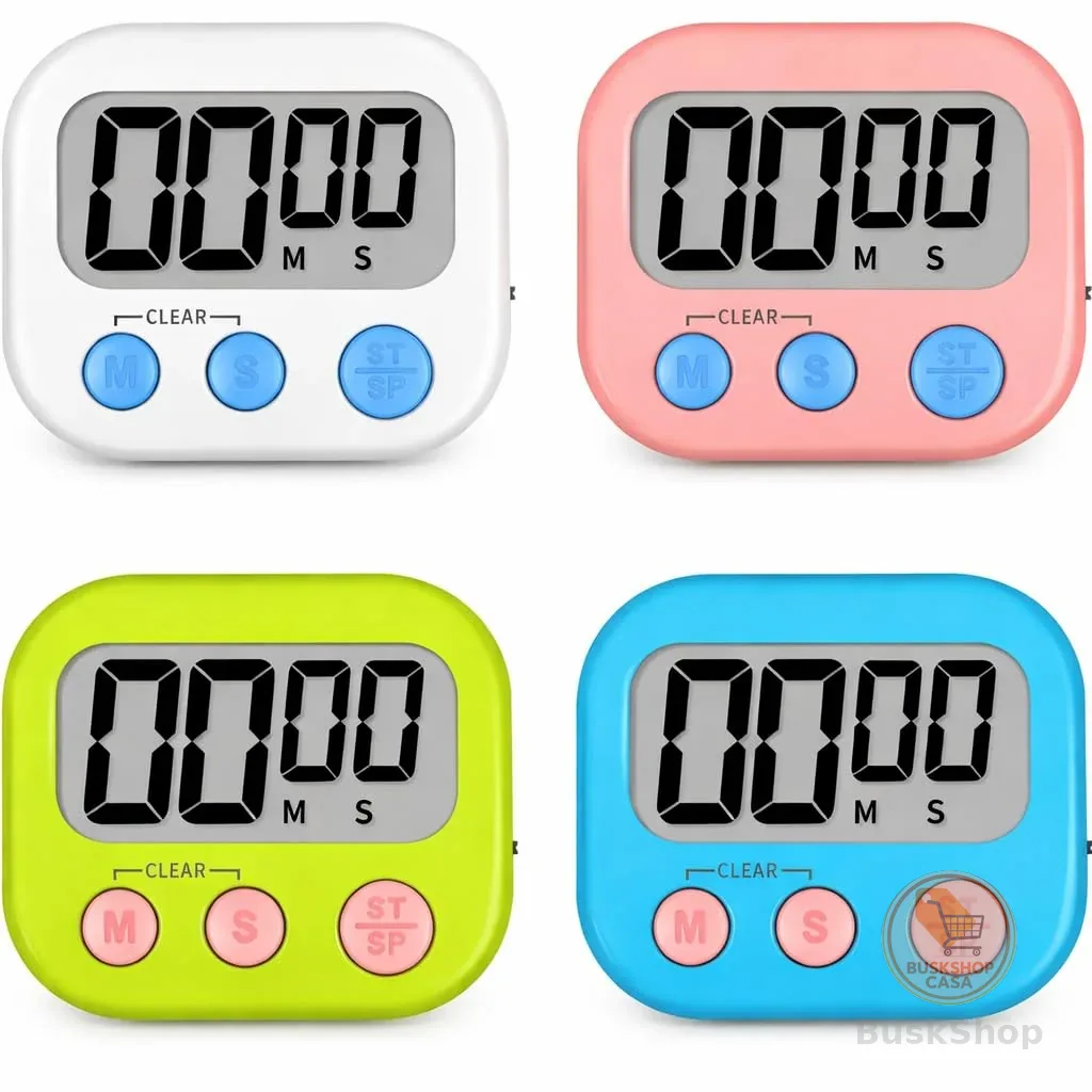 Timer Cronometro Digital de Cozinha com Ímã com Alarme e tela grande - cores sortidas: rosa, branco, amarelo e azul.