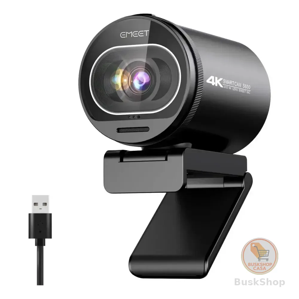 Emeet S600 4k Webcam 1080p 60fps Camera Para Pc Streaming Con Microfone Automático Full Hd Videoconferencia Preto