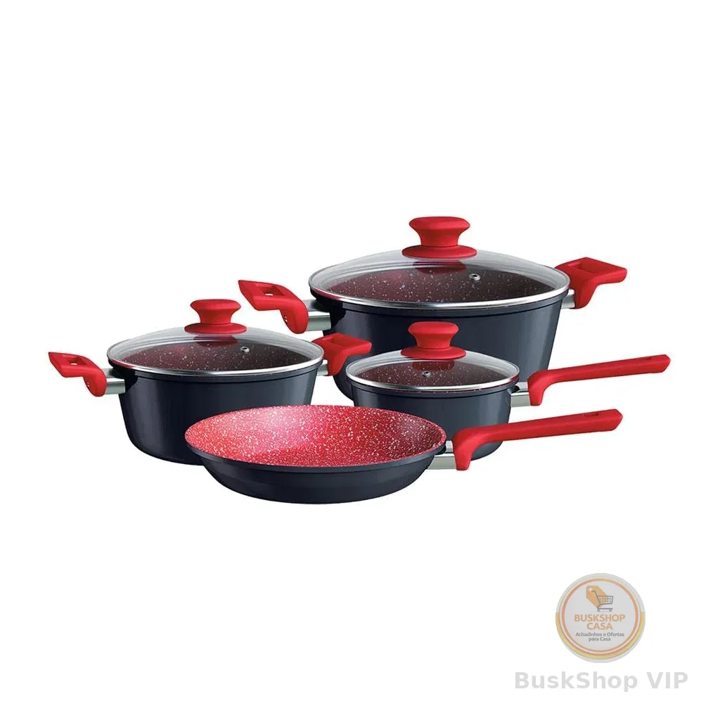 > 🛍Euro Home - Conjunto de Panelas 4 peças de Alumínio com Antiaderente ColorStone Titânio - ALU8709-TI