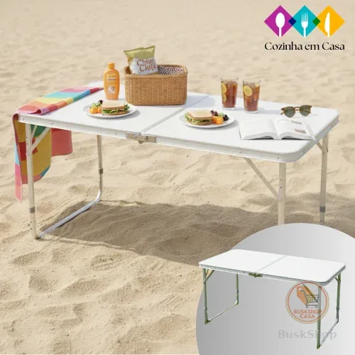 Mesa Dobrável Portátil Vira Maleta Camping Praia 120x60cm