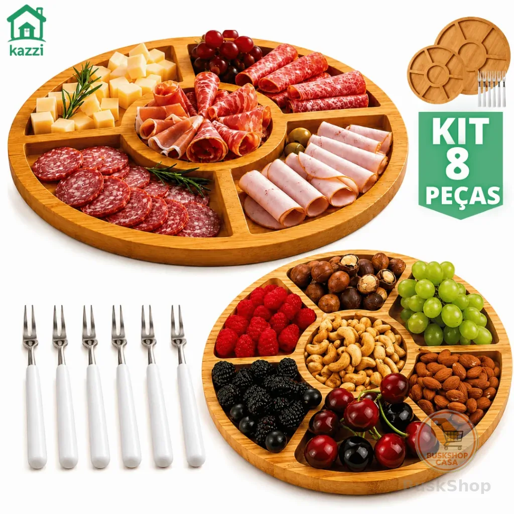 Petisqueira Redonda Frios Queijo Molheira Ramekin Garfinhos Gamela de Madeira Kit 8 Peças ou 1 Unid