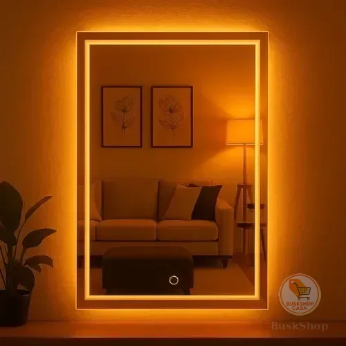 Espelho Jateado Iluminado Com Led 70x50 Retangular Lapidado Led Quente