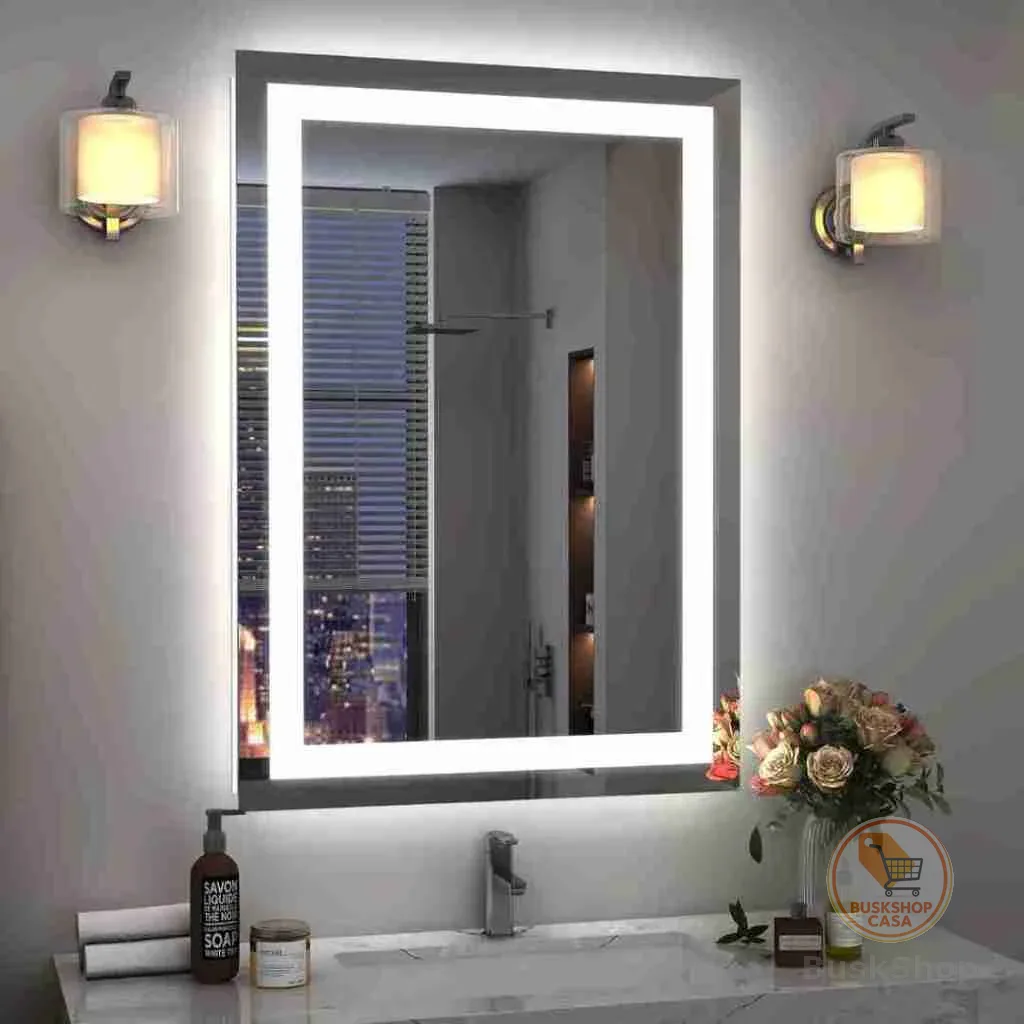 Espelho Grande Retangular 80x50 cm Jateado Com LED Quente Fria e 3 Cores