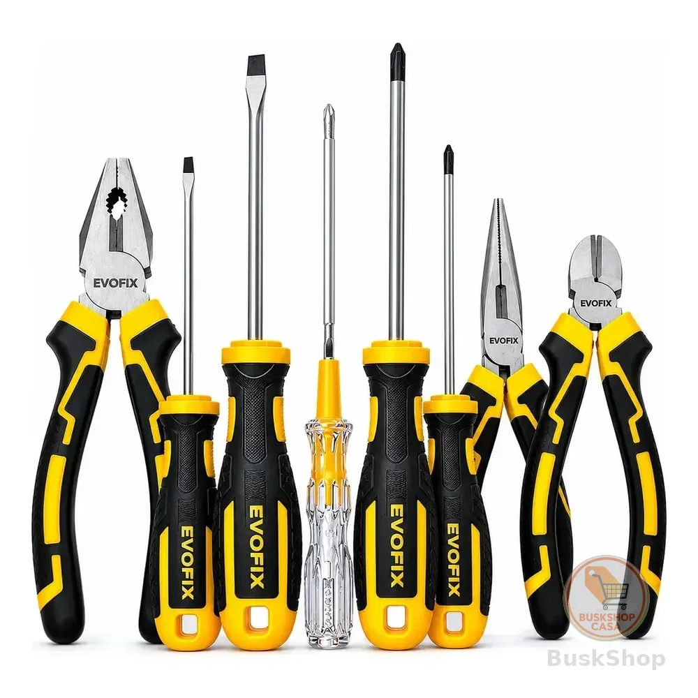 Kit Jogo Alicate + Conjunto Chave Fenda E Testador Voltagem Preto E Amarelo