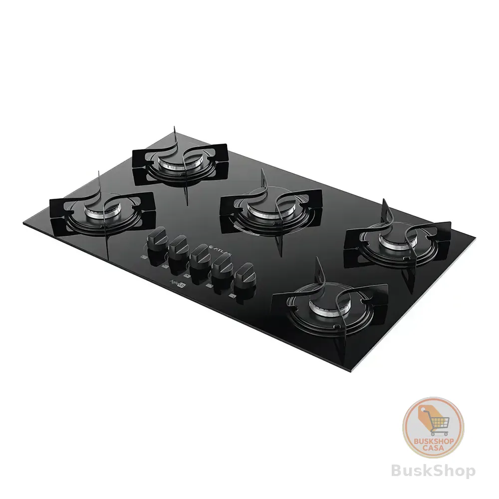Cooktop 5 Bocas Atlas Agile Up Preto Com Mesa De Vidro E Mega Chama 127/220v